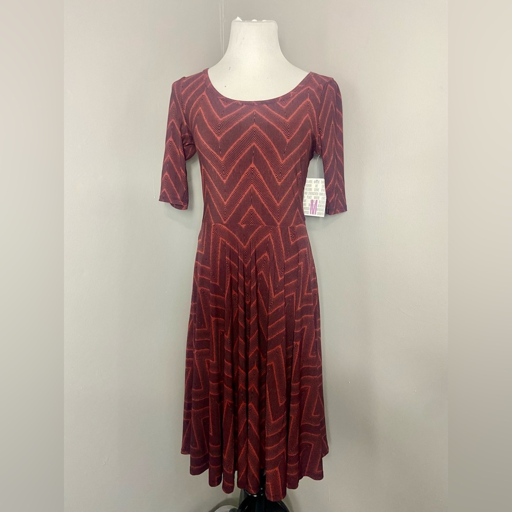 LuLaRoe Nicole Dress Red/Rust Abstract A-Line - Picture 7 of 7